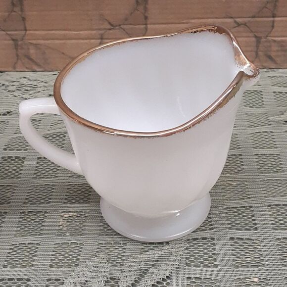 Anchor Hocking Vintage Fire King Suburbia Swirl  Cream & Sugar Bowl gold trim - Picture 3 of 15